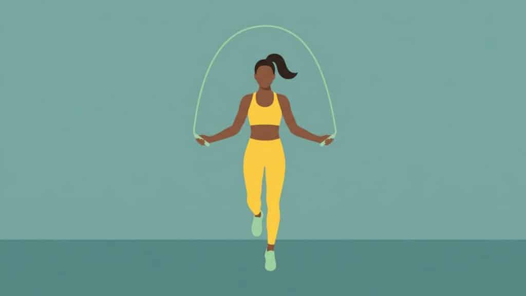Illustration of a woman doing a jump rope workout for cardio fitness, endurance training, and full-body calorie burning exercise.