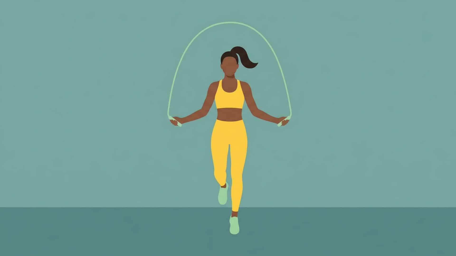 Illustration of a woman doing a jump rope workout for cardio fitness, endurance training, and full-body calorie burning exercise.