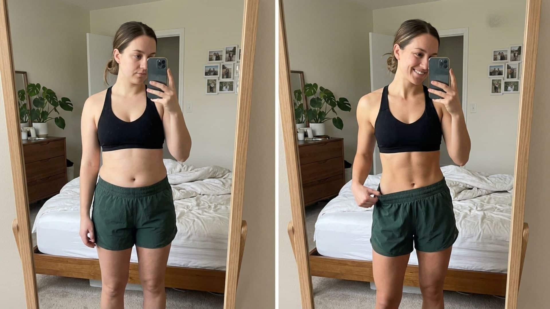 Before and after paleo weight loss transformation showing improved fitness, lean muscle tone, and body changes from healthy eating.