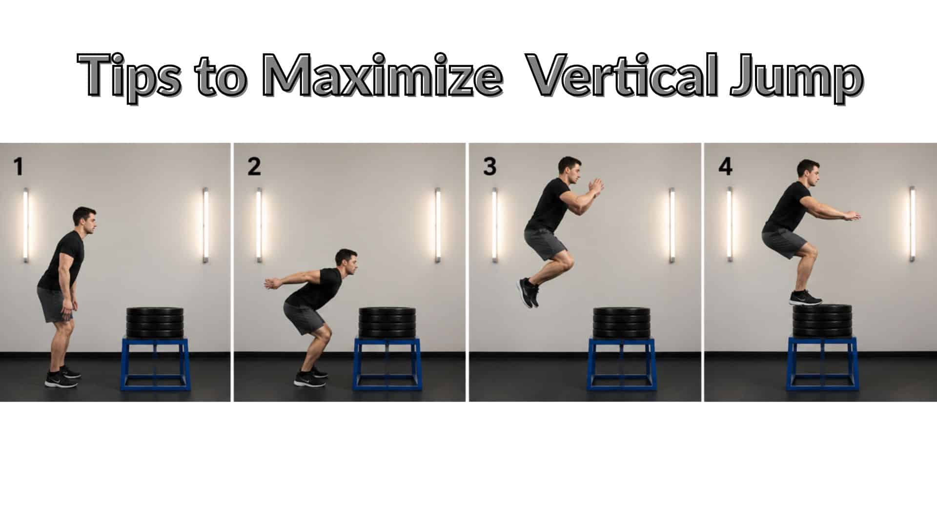 Step-by-step guide on how to improve vertical jump with box jump technique, explosive movement, and proper landing form.