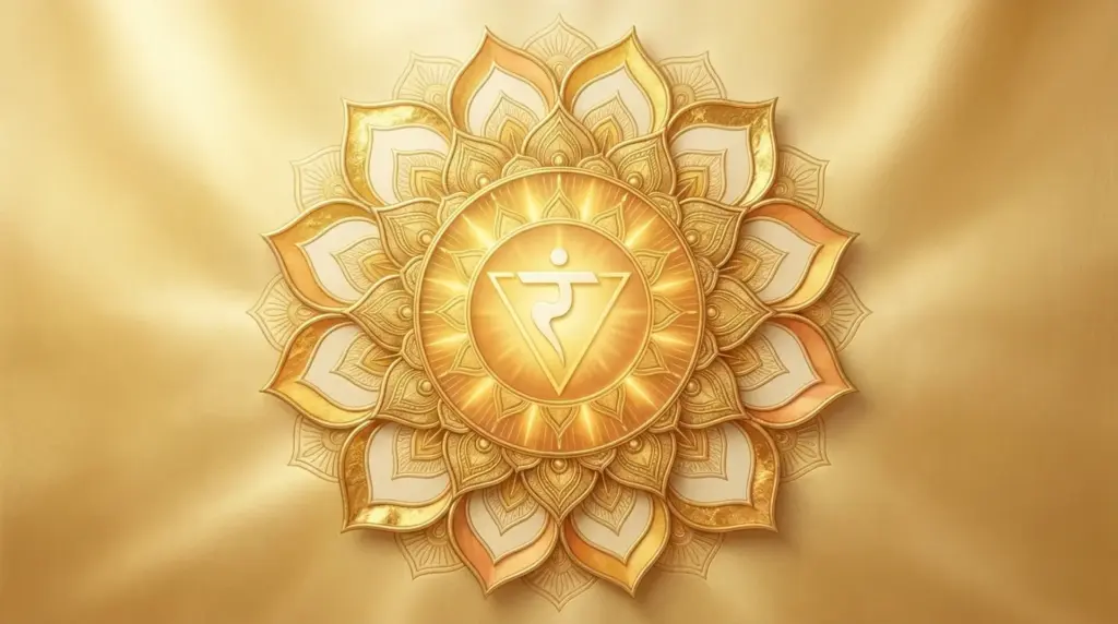 Golden yellow chakra mandala representing solar plexus energy, confidence, and personal power.