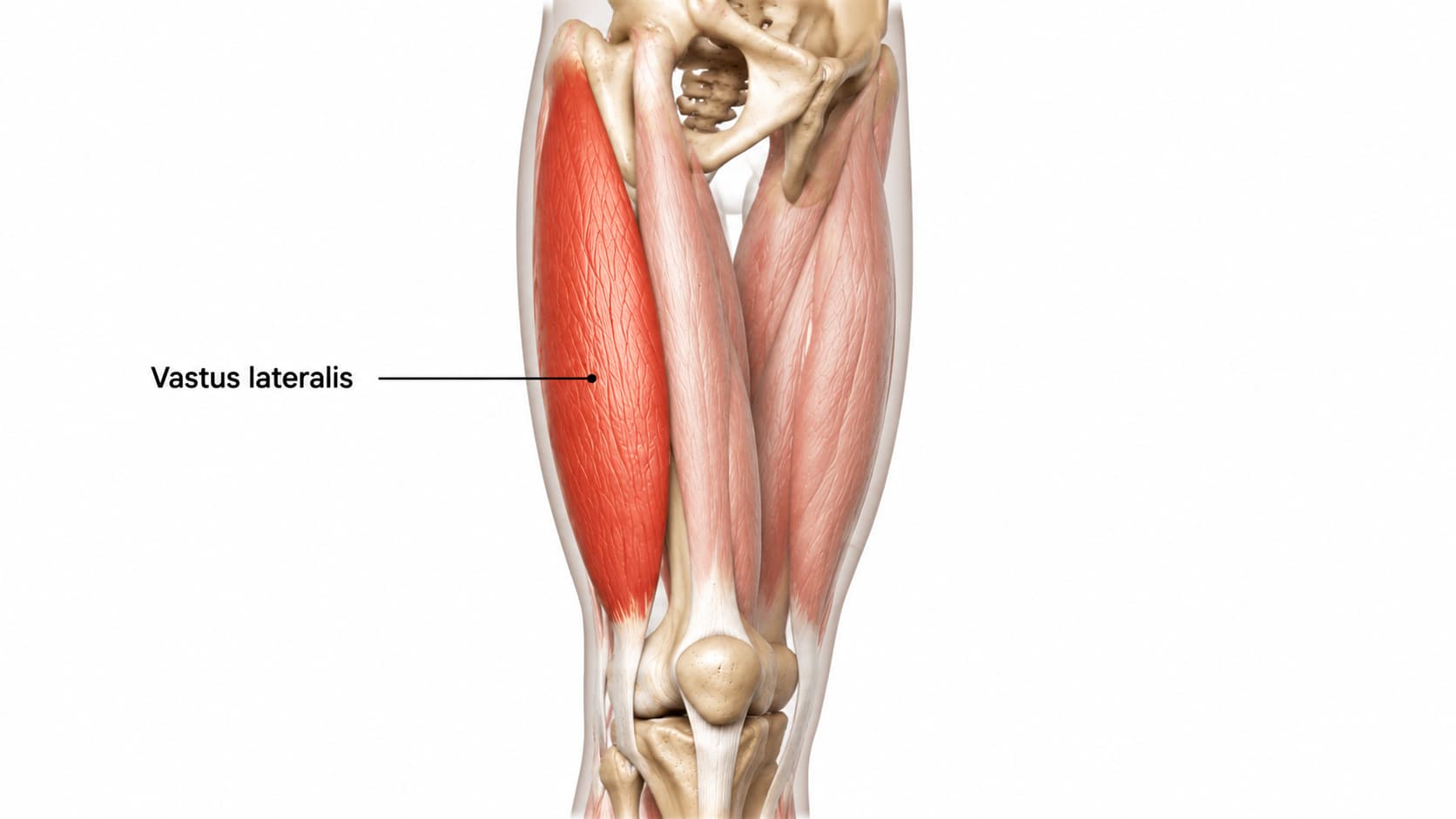Anatomical illustration highlighting the vastus lateralis muscle on the outer side of the thigh.