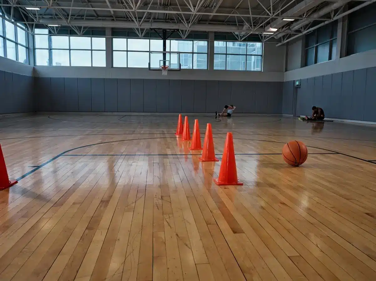Baseball player performing cone agility drills for faster reactions and explosive field movements.