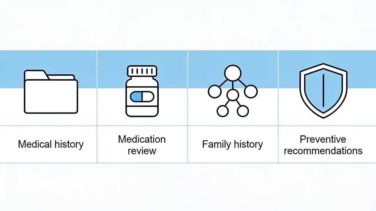 Checklist infographic showing what is included in a wellness visit.