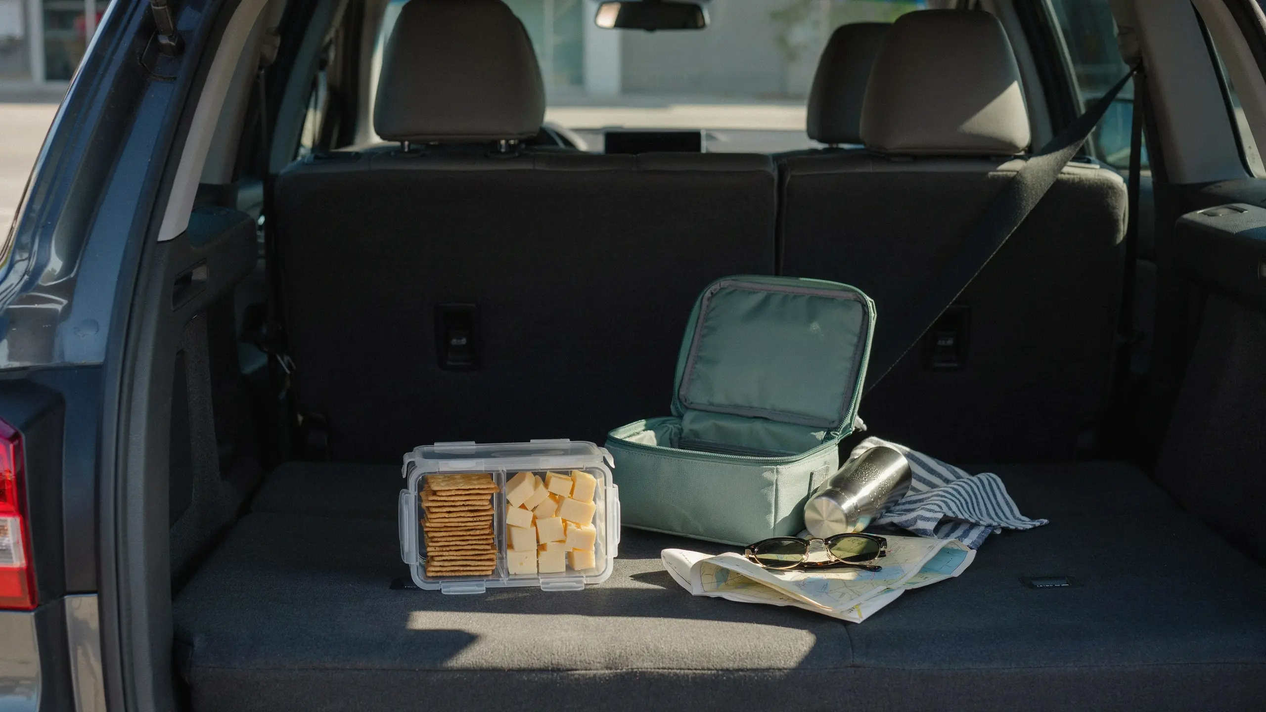 Cheese and cracker packs prepared as a balanced kid-friendly road trip snack.