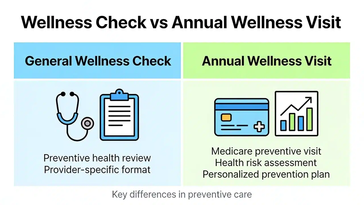 Infographic comparing wellness checks and annual wellness visits.