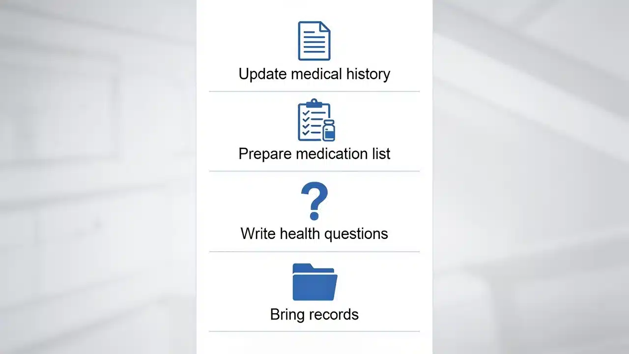 Infographic showing how to prepare for a wellness check.