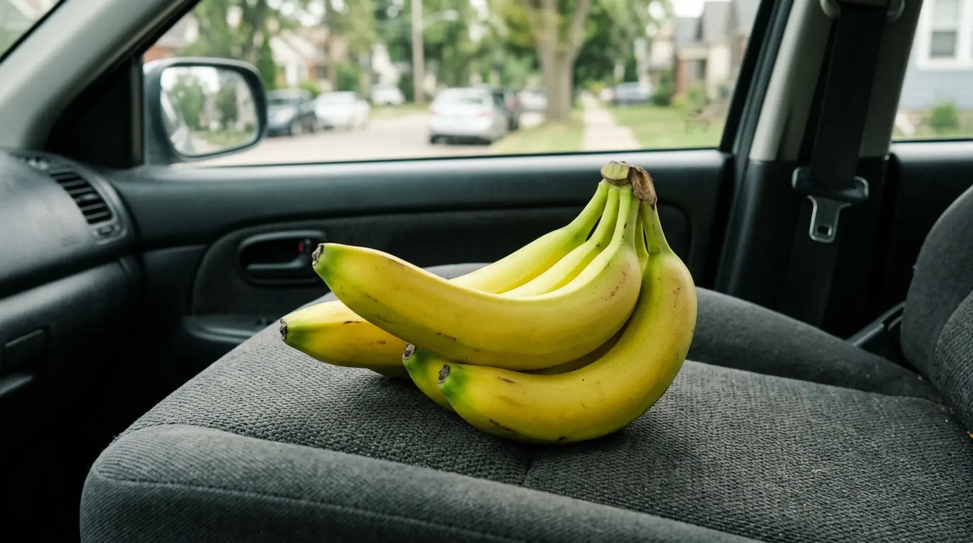Slightly underripe bananas packed as a simple healthy road trip snack.