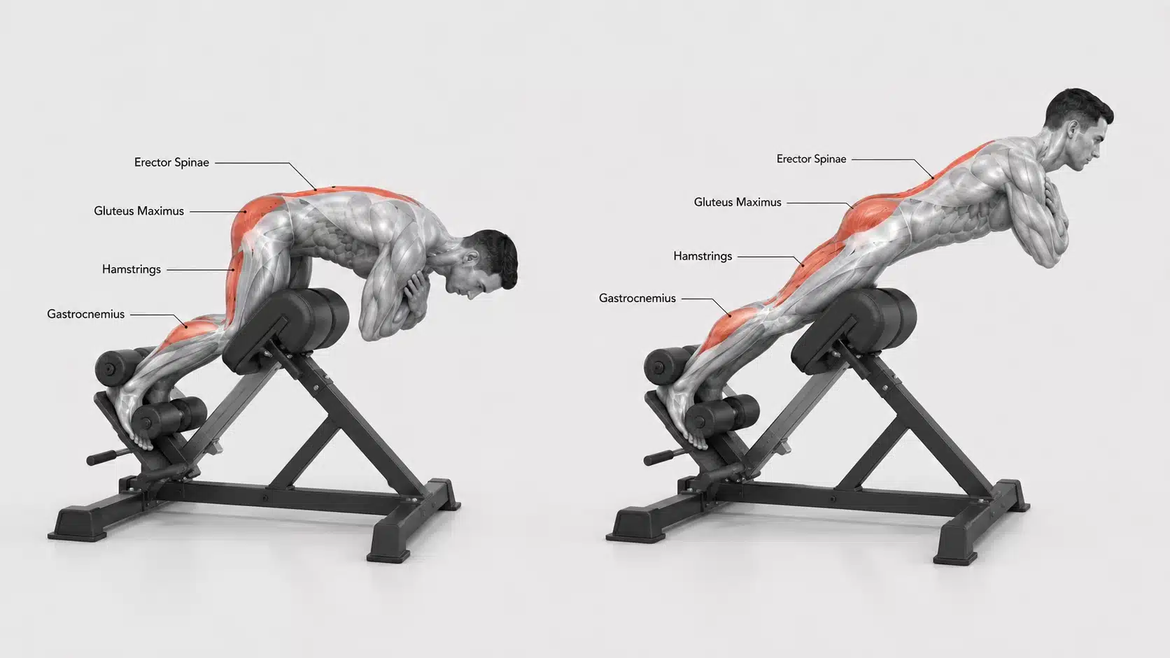 The figures performing a razor curl exercise to train hamstrings with controlled bodyweight movement.