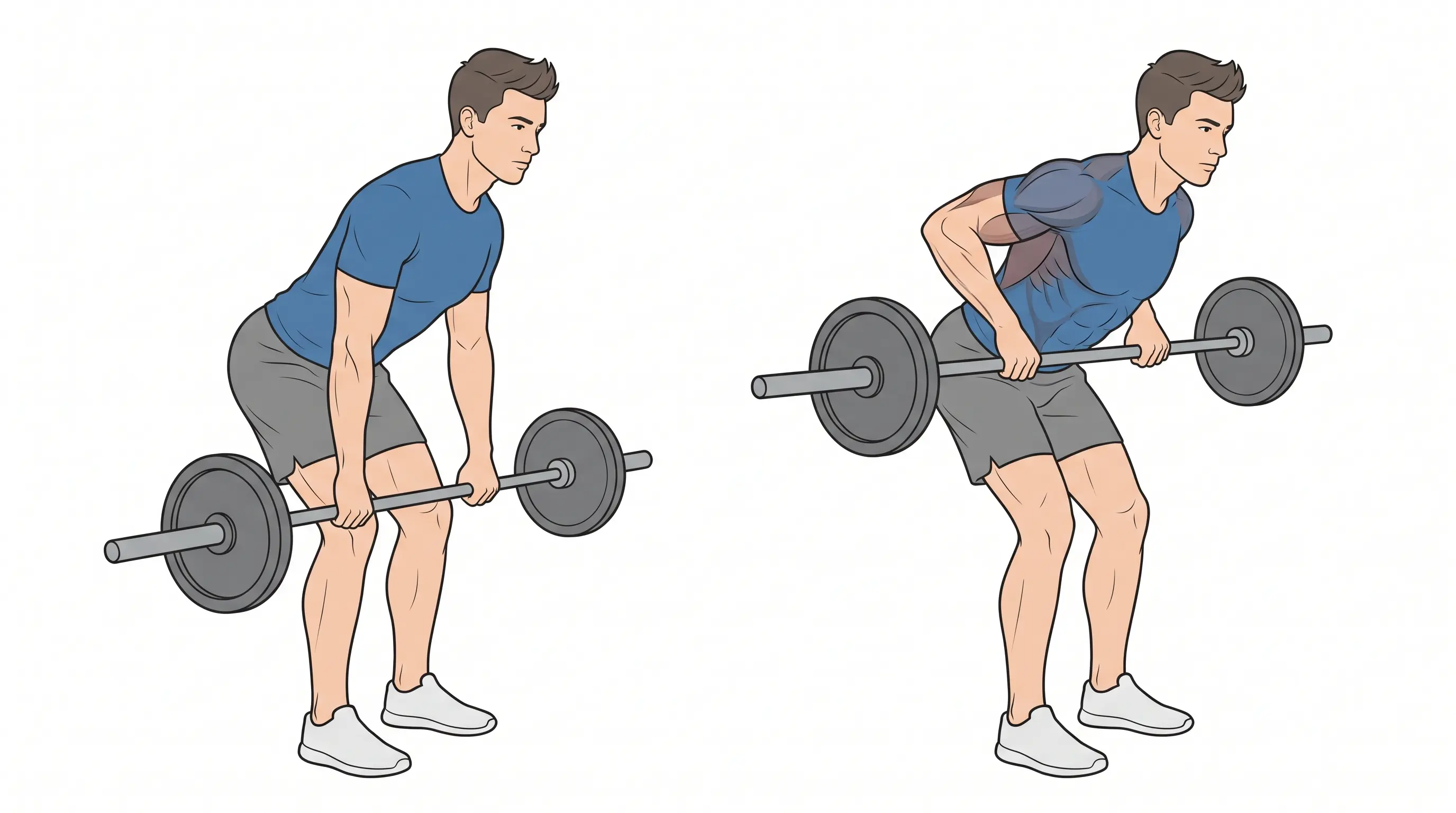 Person performing a barbell row with a bent-over stance to target back muscles.