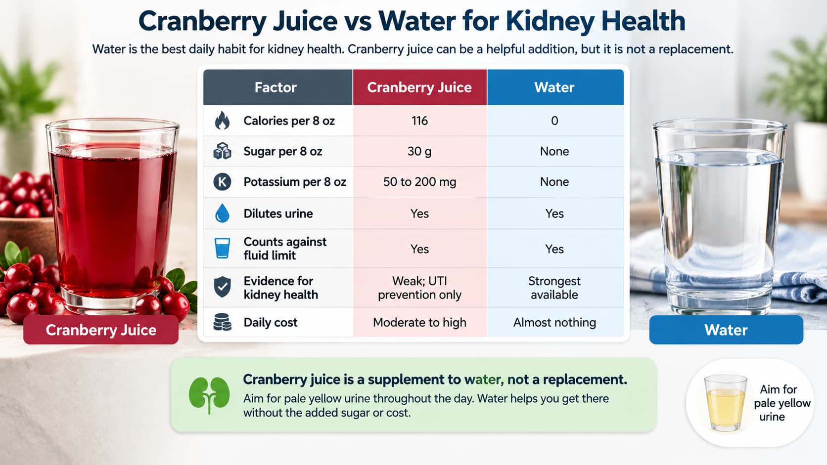 cranberry juice vs water for kidney health