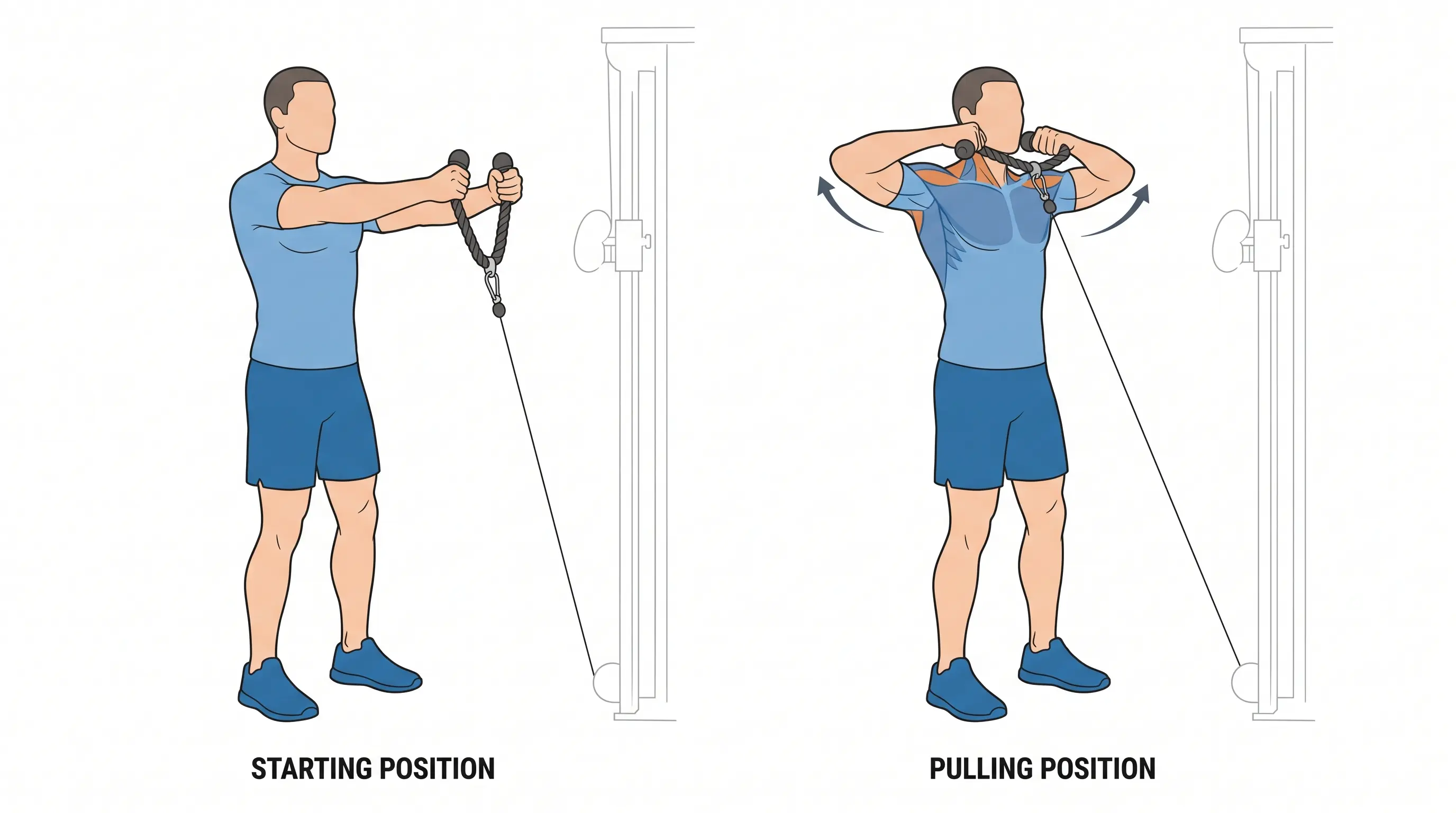 Person performing a cable face pull with rope attachment to train rear shoulders and upper back.
