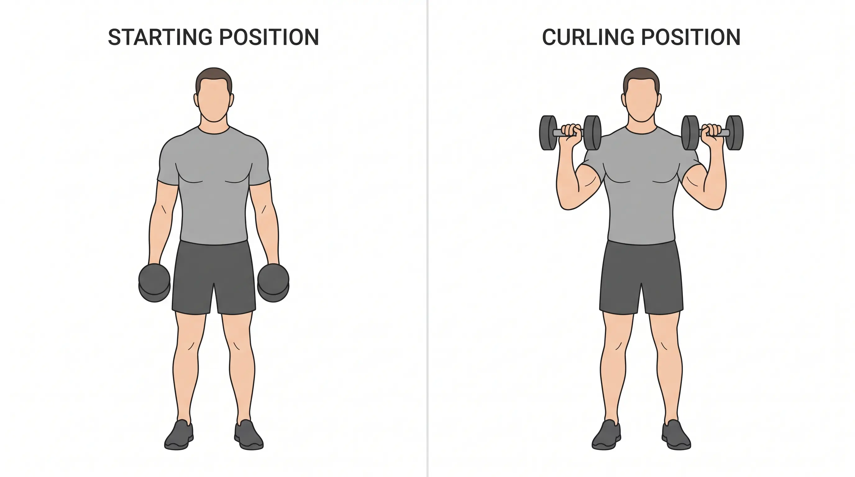 Person performing a biceps curl with weights using controlled arm movement.