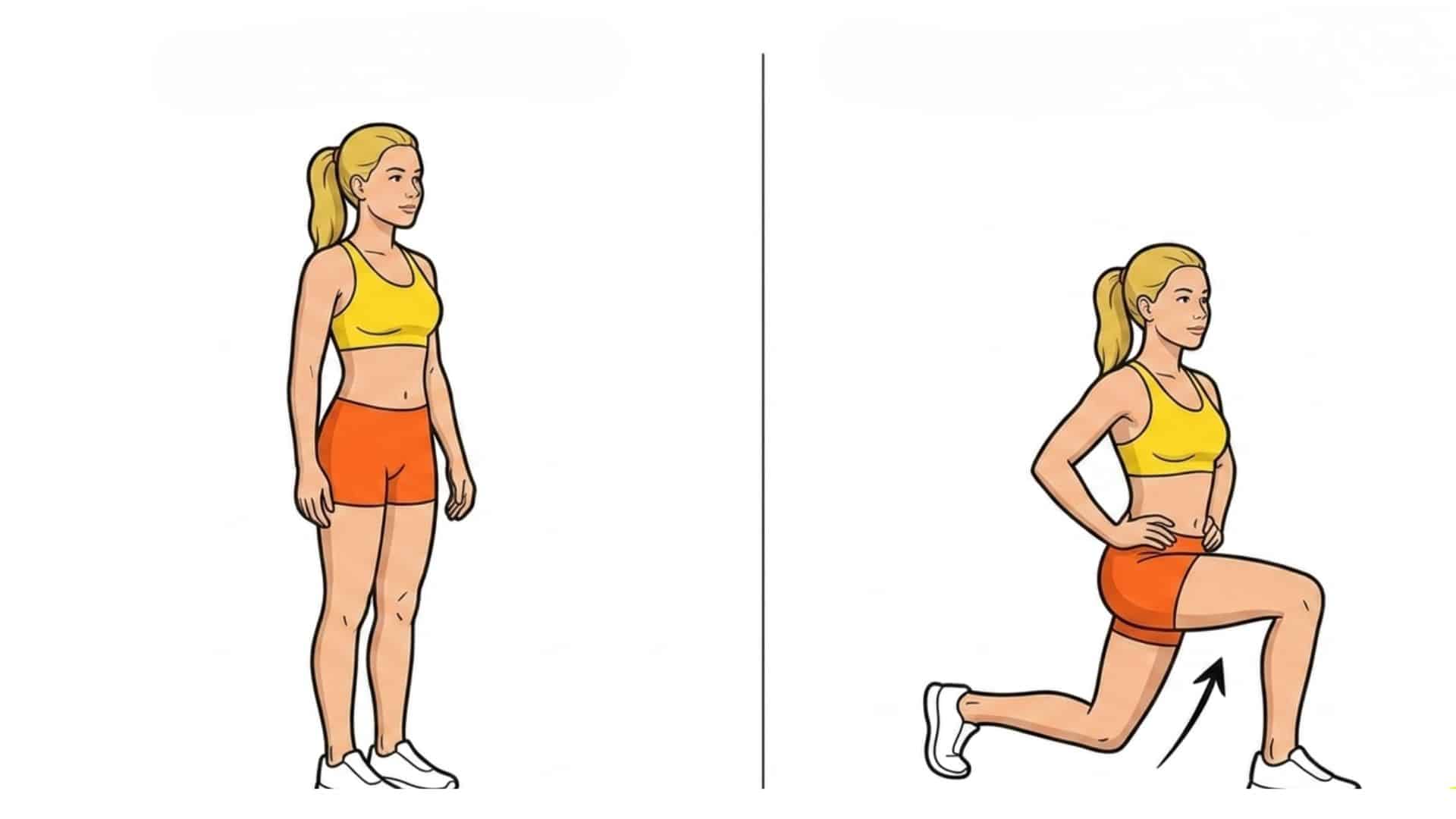Reverse lunge exercise showing starting stance and lowered lunge position
