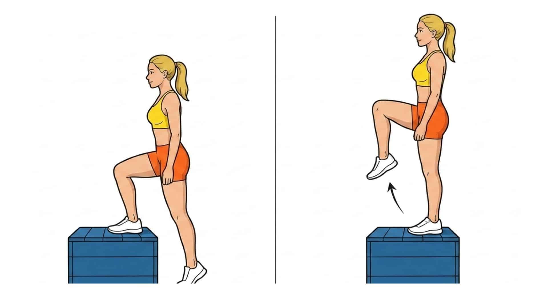 Step-up exercise showing correct movement using a platform for glute training