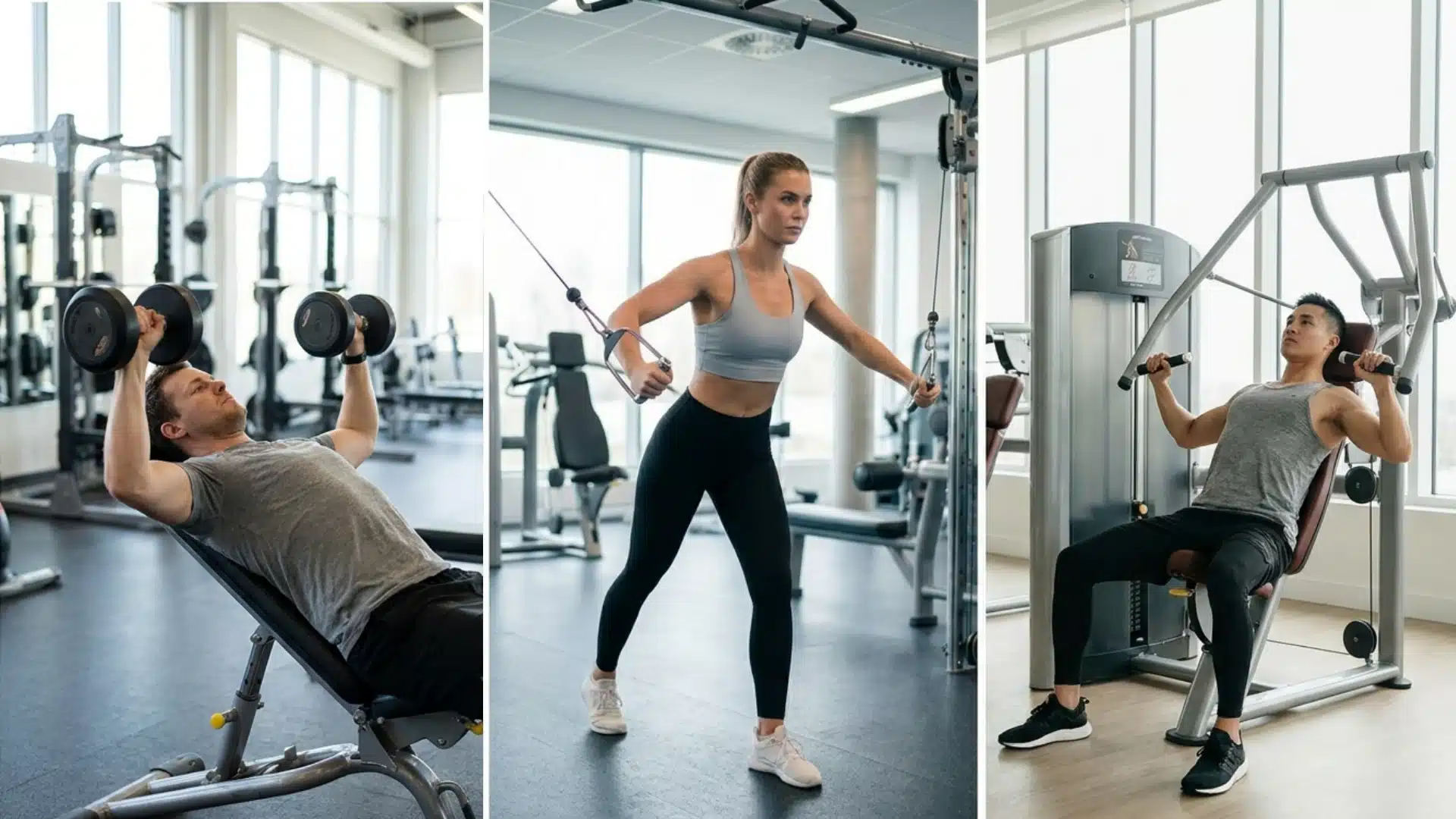 Upper chest exercises at home using dumbbells, cables, and bench variations for chest muscle training